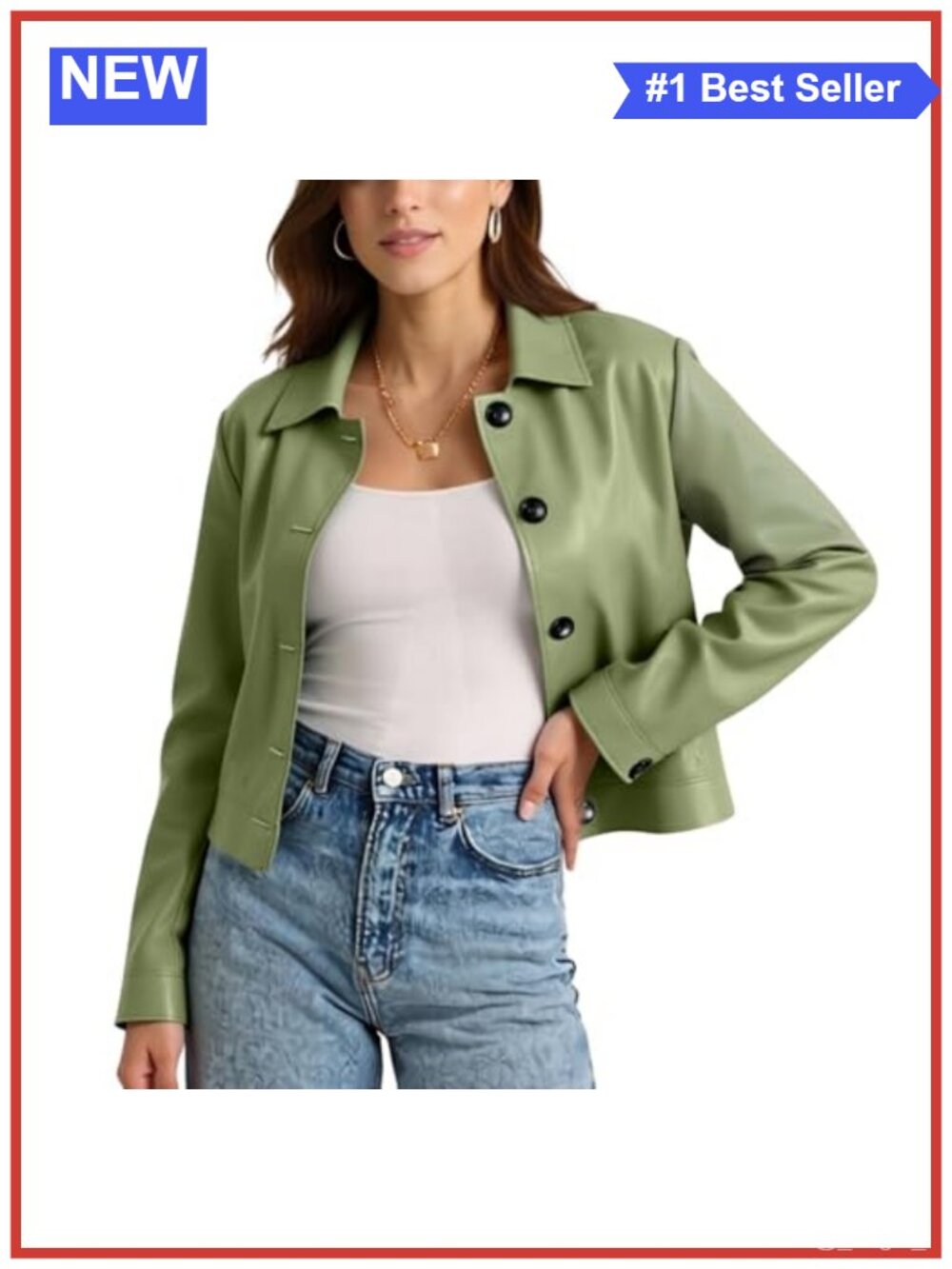Faux Leather Cropped Jacket Button Down Casual Lightweight Fall Outerwear